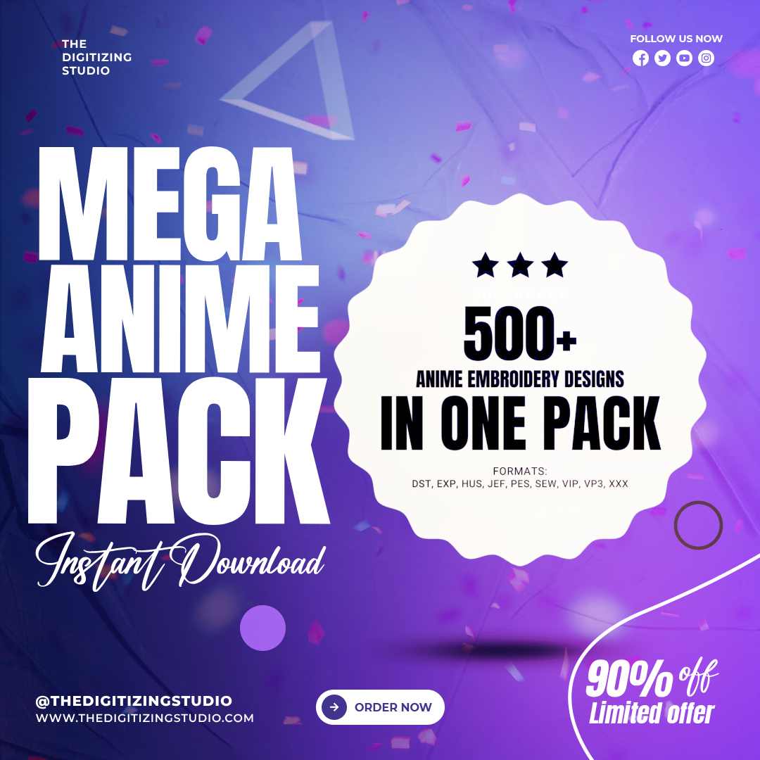 500+ Designs MEGA ANIME PACK : The Ultimate Collection for Anime and Embroidery Enthusiasts